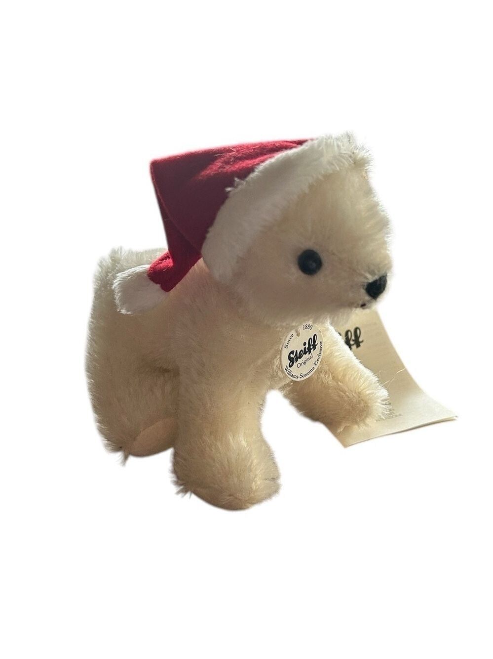 Christmas STEIFF Polar Bear Santa Claus Hat Mohair Stuffed Tags Button NWT